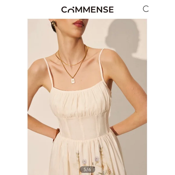 NWT COMMENSE Beige Floral Print Square Neck Maxi Dress S - Picture 2 of 6